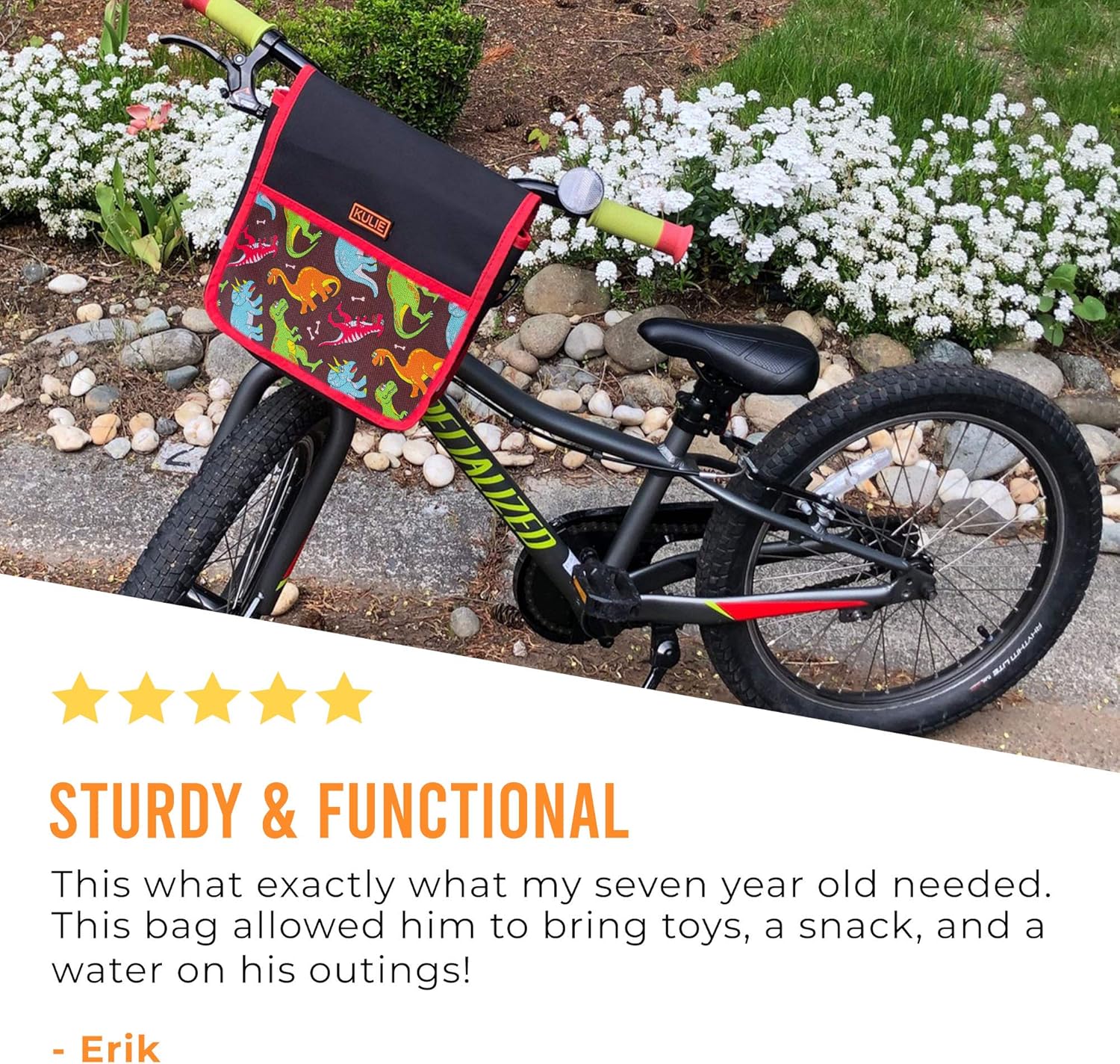 Kulie Bike Handlebar Bag for Kids, Multifunctional Bike Basket for Girls and Boys, Waterproof Bag with a Sturdy Strap, Dinosaur : Sports & Outdoors
