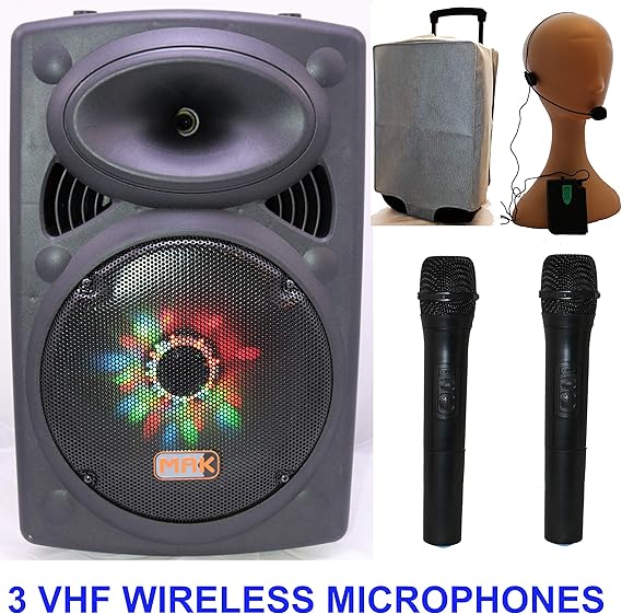 Mak 15" Bluetooth Portable PA Active Speaker Karaoke System 3 Wireless