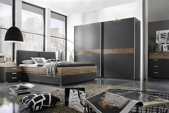 Schlafzimmer mit Bett 180 x 200 cm Lärche natur/ graphit: Amazon.de