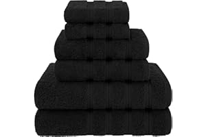 American Soft Linen Luxury 6 Piece Towel Set, 2 Bath Towels 2 Hand Towels 2 Washcloths, 100% Turkish Cotton Towels for Bathroom, Black Towel Sets