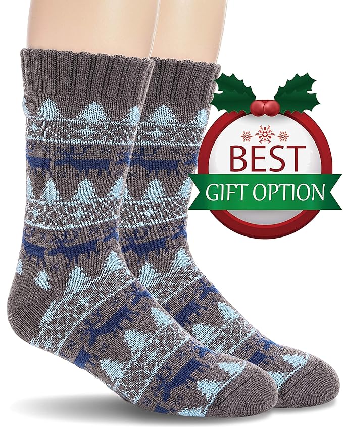 Mens Fuzzy Slipper Socks Warm Thick Heavy Fleece lined Christmas