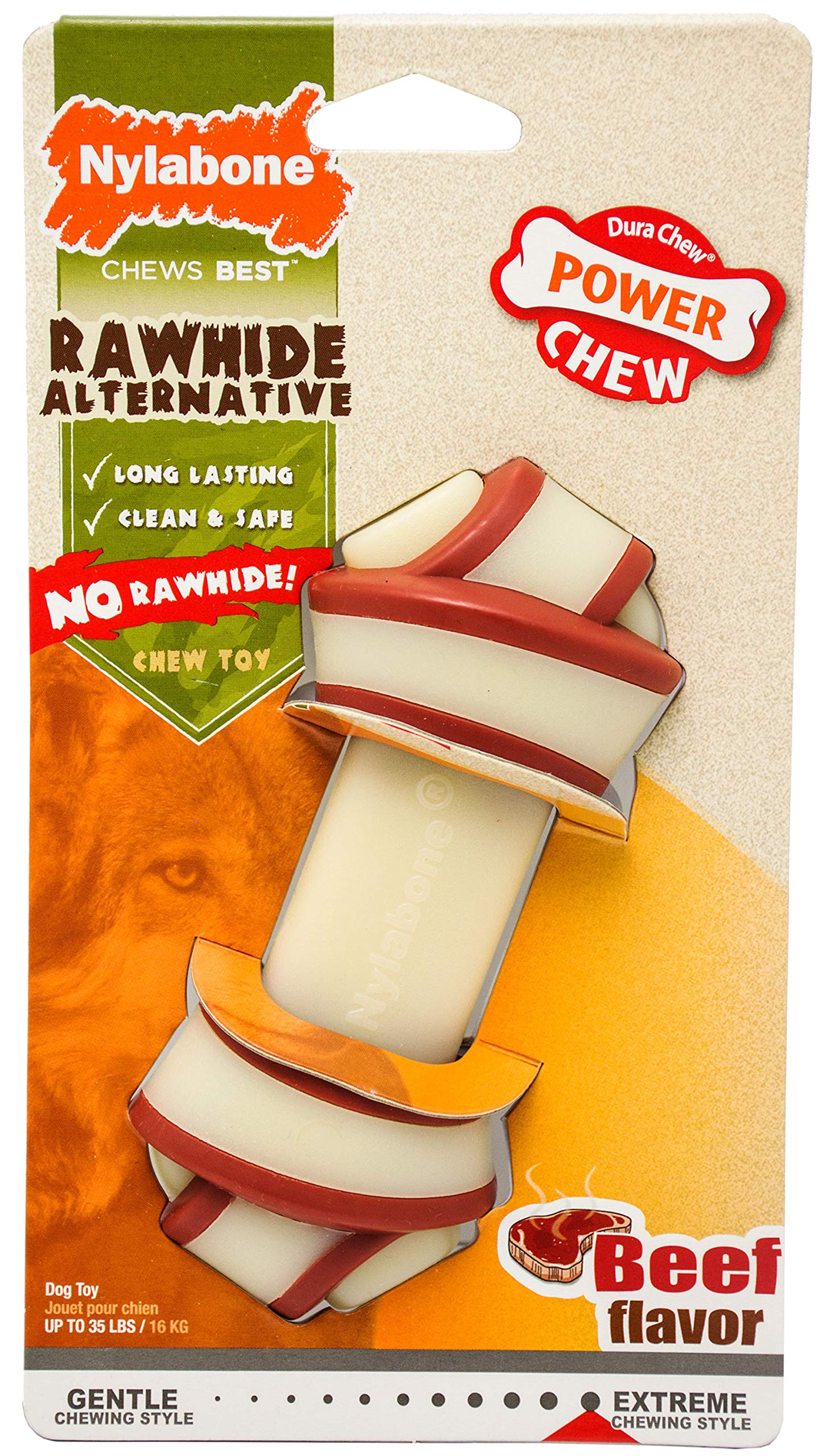 Nylabone Extreme Tough Dog Chew Toy Rawhide Knot Alternative, Mess-Free, Beef Flavour, Medium, for Dogs Upto 16 kg
