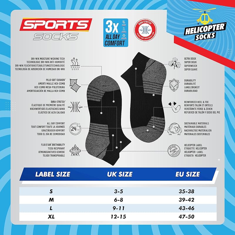 Chaussettes Homme Femme Sport 43-46 Socquettes Basses Courtes - Lot de 10 Paires (EU 43 46, Noir S)