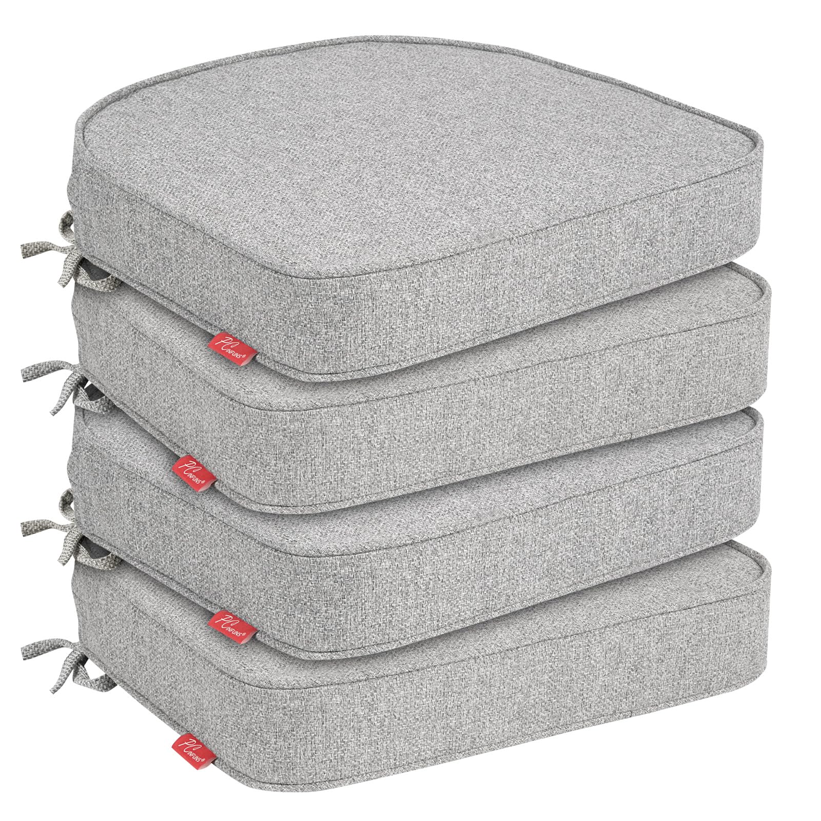 Photo 1 of Pcinfuns Outdoor Chair Cushions Set of 4,Thick 17" x 16" x 3" Cushion for Patio Furniture,Round Corner Patio Chair Pads with Ties, Memory Foam Outdoor Seat Cushions,Light Linen Gray