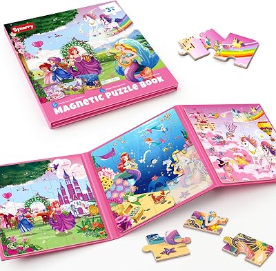 SYNARRY Magnetic Puzzles 3-5 Year Old Girls Unicorn Mermaid Princess 20 Pcs