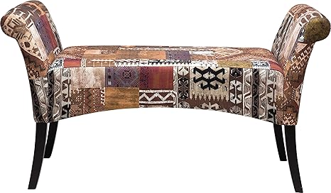 Kare Polsterbank Motley Coffee, gepolsterte, schmale 2er Sitzbank, kleine Deko Design Stoffschuhbank aus Buchenholz, Patchwor