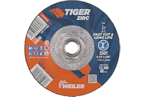 Weiler 58030 4-1/2 Inch Cutting Wheel, Tiger Zirc Steel/Metal Fast Cut & Long Life High Performance Cutting, .045" Z60T Type 27 5/8"-11 Hub, Pack of 10