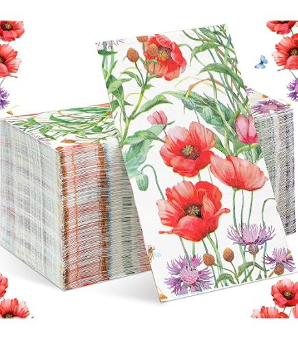 AnyDesign 80Pcs Patriotic Paper Napkins Red Blue Floral Disposable Napkins 4th Of July Flower Butterfly Dessert Dinner Hand Napkin For Independence Day Memorial Day Supplies, 6.5 X 6.5 Inch