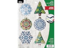 Bucilla Felt Applique 6 Piece Ornament Making Kit, Mandala Christmas, Perfect for DIY Arts and Crafts, 89499E