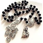 elegantmedical Handmade Black Ebony Beads Our Lady of Fatima Rosary Cross Necklace Pardon crucifix Catholic Gifts