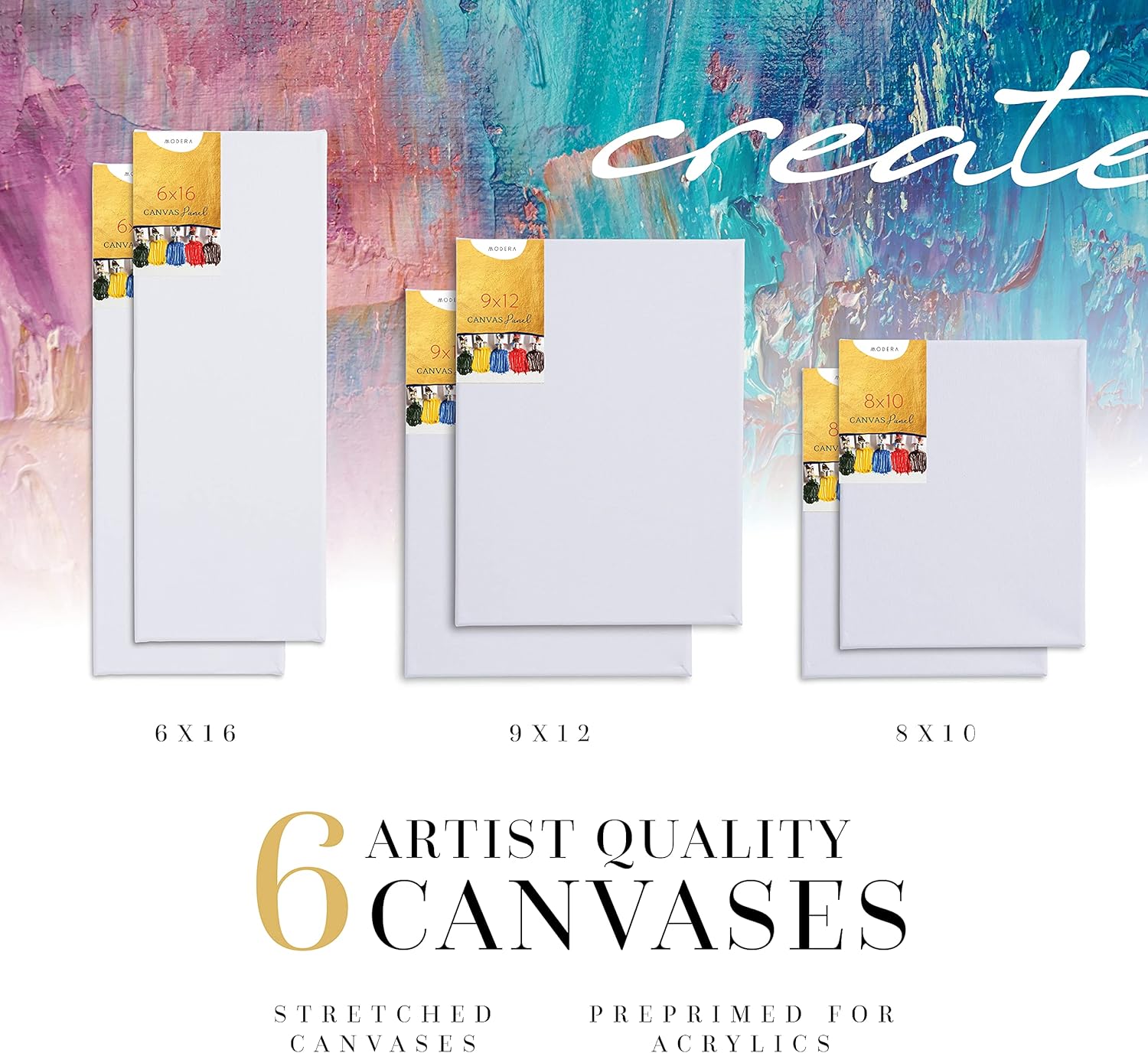 MODERA Premium Acrylic Art Paint Set | 55-Piece Professional Artist Painting Supplies Kit w/Wooden Easel, 24 Paints, 12 Brushes, 5 Knives, 2 Palettes, 6 Canvases & More | for Adults, Kids & Beginners