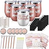 Cunhill 60 Pcs Bridesmaids Proposal Gift Bride Makeup Mirrors Knot Bracelet Stainless Steel Wine Tumblers Hair Ties Diamond Pen Shower Gift for Wedding Party(White, Rose Gold)