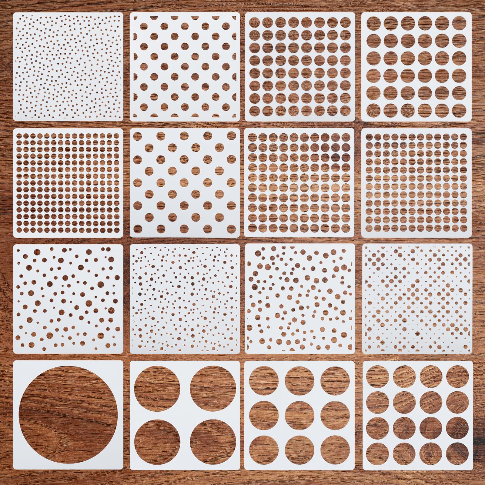 16 Pack Circle Stencils for Drawing, Round Geometric Stencils Polka Dot Stencils Mixed Media Circle Painting Stencil for Drafting Wood Furniture Pillow Wall Scrapbook Card DIY Crafts