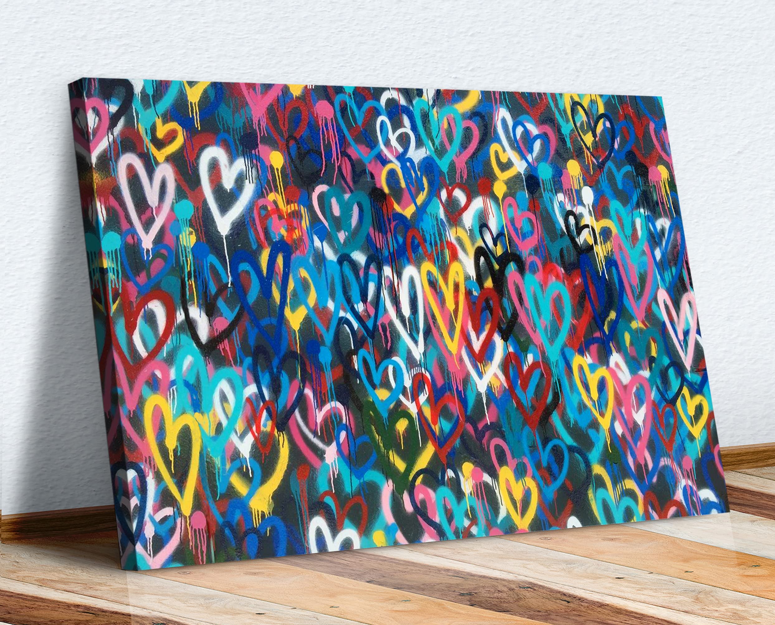 LOVE WALL HEARTS GRAFFITI CANVAS WALL ART PRINT STREET ARTWORK (24in x 16in / 60cm x 40cm)