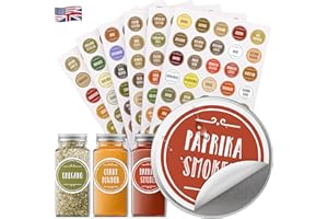 210 Spice Labels with QuickFind™ Colour-Coding Waterproof Oil-Resistant Round 38mm Preprinted Stickers for Spice Jars + Extra