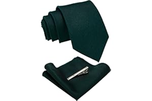JEMYGINS Solid Color Wool Tie and Pocket Square with Tie Clip Sets for Men