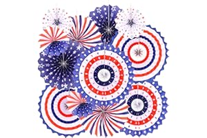 AKIO CRAFT Independence Day Party Hanging Paper Fans Decorations -National Day Patriotic American Theme Birthday Party 4th of July Party Ceiling Hangings Photo Booth Backdrops Decorations, 12pc
