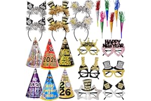 ceiba tree Happy New Years Eve Party Favors Accessories NYE Supplies 2026 New Year Party 6 Paper Hats 6 Felt Headbands 6 Felt Plastic Frame Glasses 6 Noisemakers