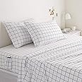 Amazon Basics Soft Microfiber 4-Piece Bed Sheet Set with Elastic Side Pockets, Full, Black Grid, Geometric