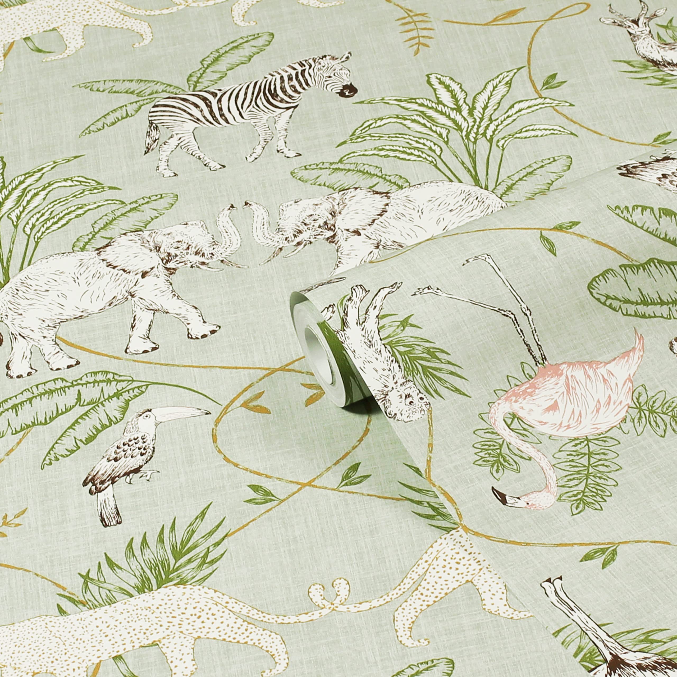 furn. Serengeti Animal Printed Wallpaper, Sage Green