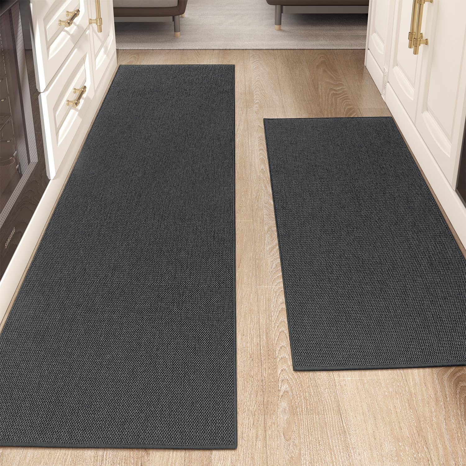 COLOR&GEOMETRY Kitchen Rugs Non Slip Washable 43x120cm+43x240cm, 4mm Thin Woven Rubber Backed Kitchen Runner Rug, Absorbent Easy to Clean Floor Mats for in Front of Sink, Laundry Room, Hallway, Grey — image 1