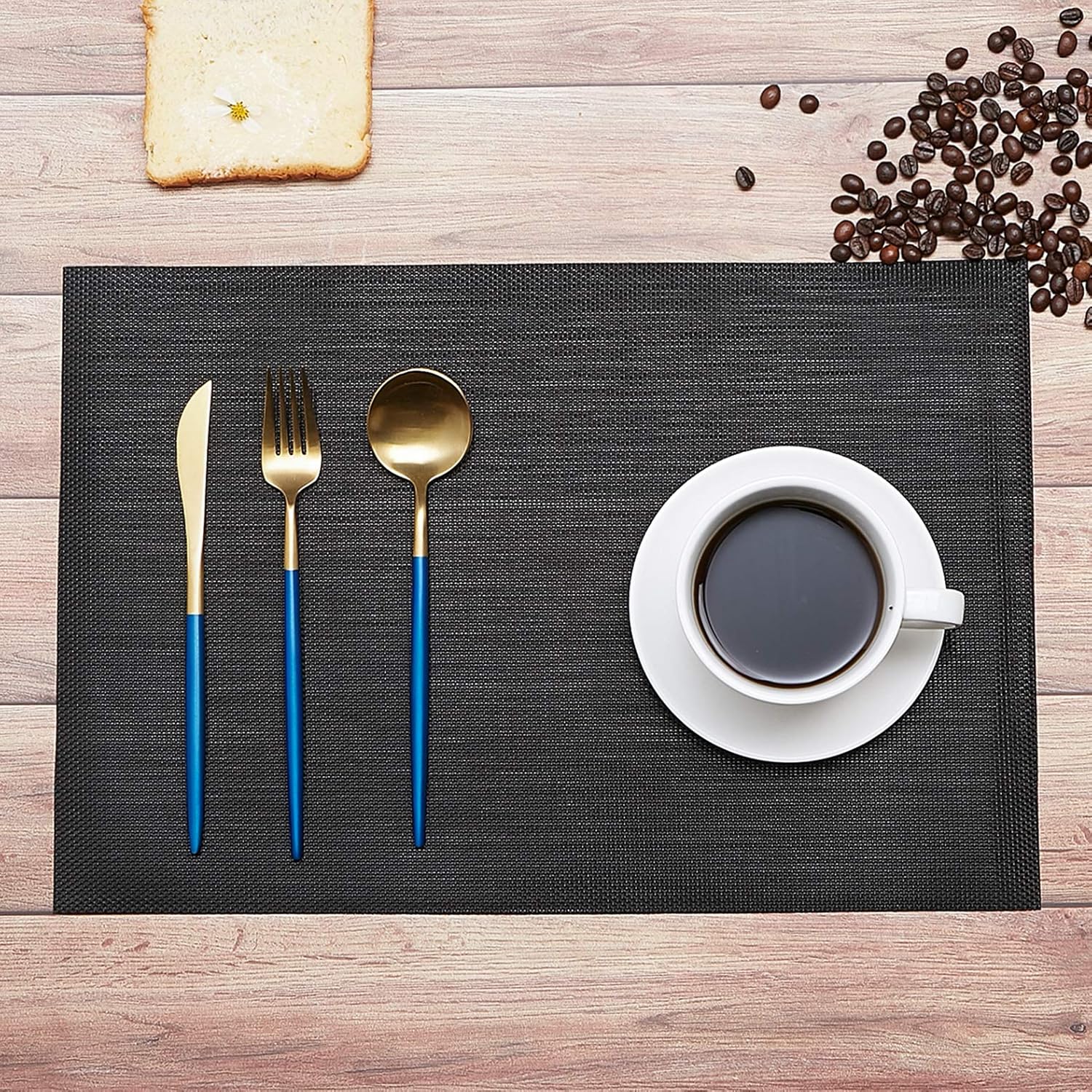 DOLOPL Black Placemat Placemats Waterproof Placemats Set of 6 Crossweave Woven Vinyl Laminated Table Mat Easy to Clean Heat Resistant Wipeable Placemats for Dining Table: Home & Kitchen