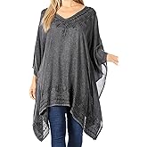 Sakkas Wren Lightweight Circle Poncho Top Blouse with Detailed Embroidery