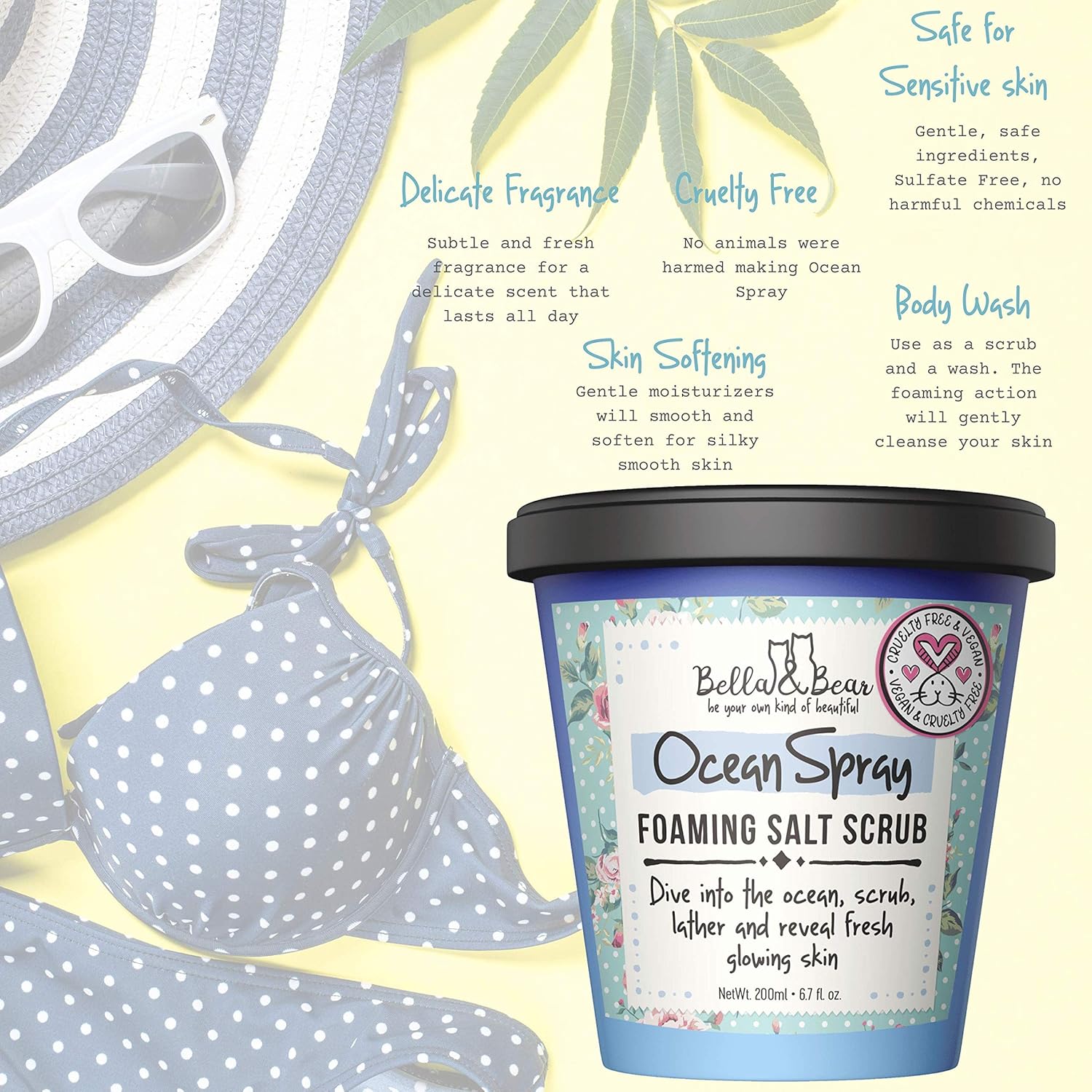 Bella And Bear Exfoliating Body Scrub - Ocean Spray Foaming Salt Scrub - A Body Exfoliator - Foaming Body Wash - Skin Softener - 3 In 1 - Vegan Friendly (7.7oz) : Beauty