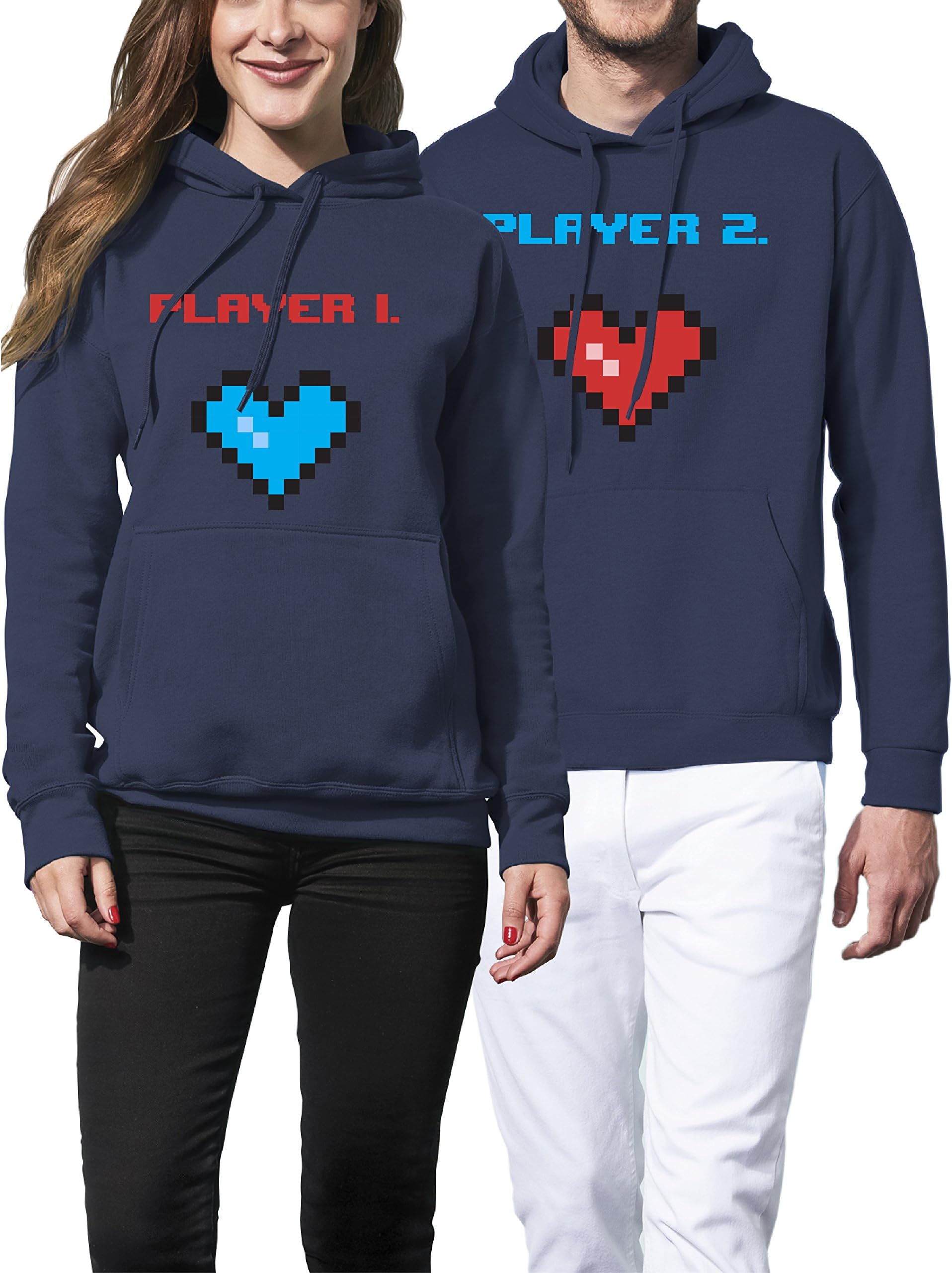 VivaMake 2 Matching Couple Hoody Set for Men and Women with Custom Design Player 1 and Player 2