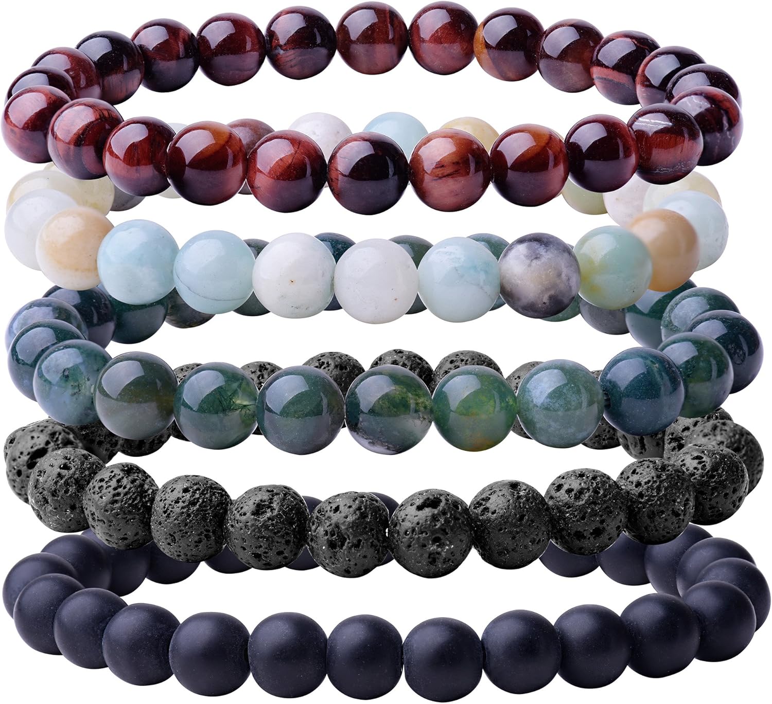 WRCXSTONE Natural 8mm Gorgeous Semi-Precious Gemstones Healing Crystal Stretch Beaded Bracelet Unisex: Clothing