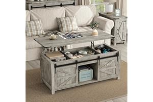 Furniouse Lift top Coffee Table 47.3'' Farmhouse Coffee Table with Hidden Storage, Wood Center Table with Lifting Tabletop & 