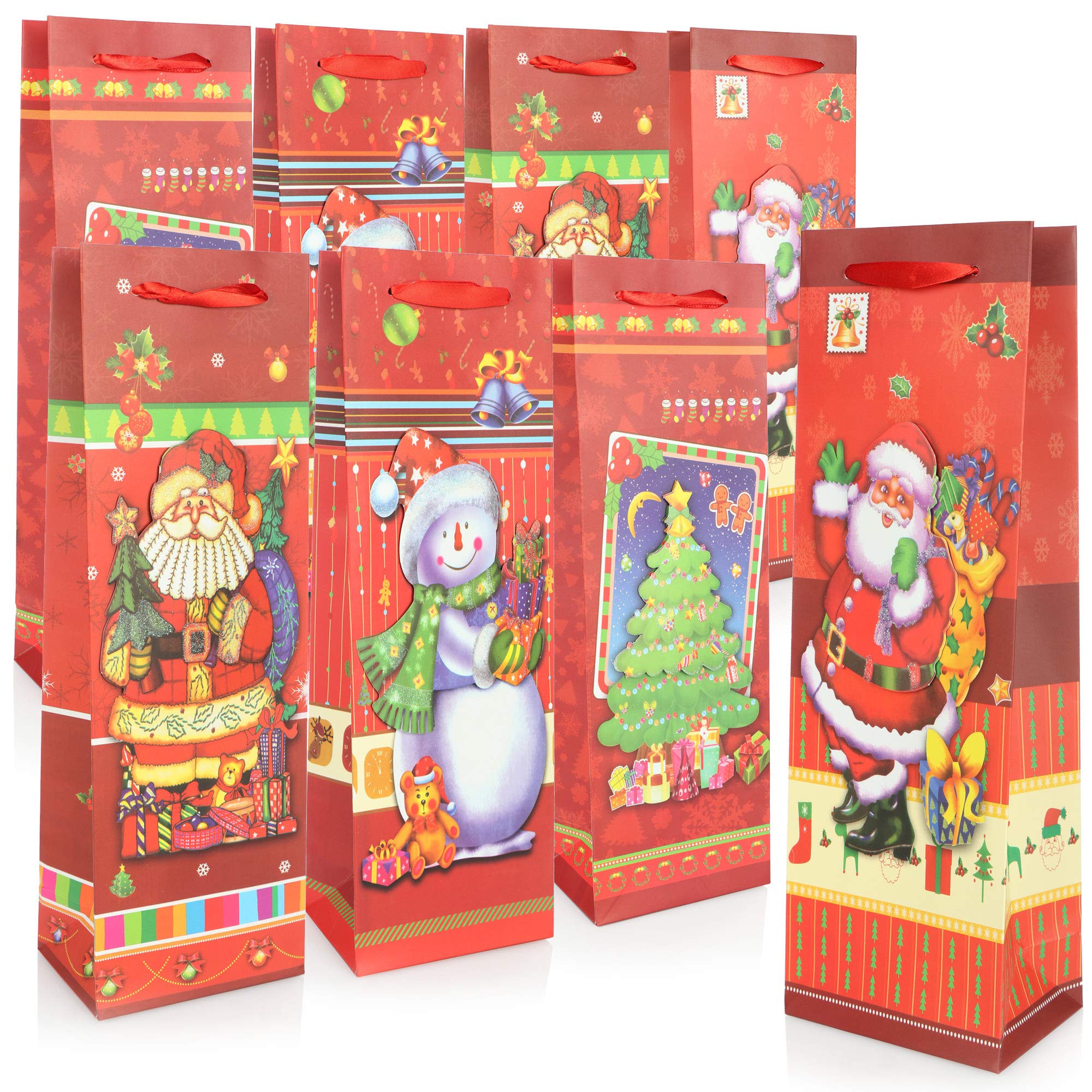 COM-FOUR® 8x gift bags in Christmas motifs - gift bag for wine and champagne bottles - bottle bag for Christmas and Santa Claus (08 pieces - X-MAS 3D)