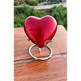 Red Heart Premium Cremation Urn for Ashes Keepsake with Brass Stand Best Gift for Your Love