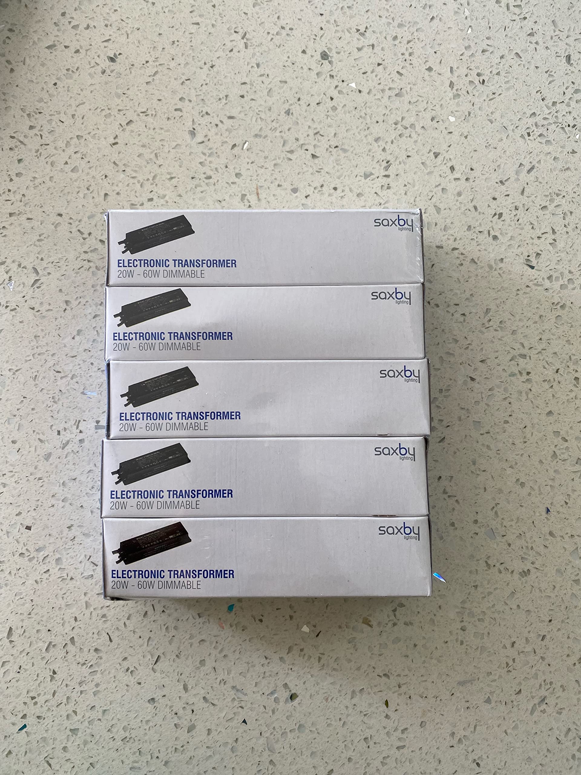 Black Finish 12V Low Voltage 20W - 60W Rated Electronic Dimmable Transformer for Halogen Lights Lamps Bulbs IP20 Rated - Pack of 5