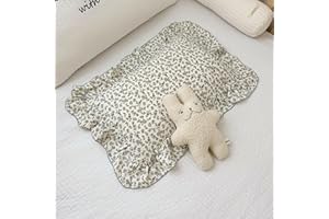 BuLuTu 2 Layers Muslin Cotton Toddler Pillowcase, 1 pc, 14"x20", Shabby Chic Blue Floral Print Pillow Cases for Kids Girls Boys Pillow Covers Soft Breathable, Envelope Closure