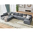 HONBAY Convertible U Shaped Modular Sofa Sectional Modular Couch with Chaise Oversized Sofa Sleeper Couch for Large Living Room, Bluish Grey