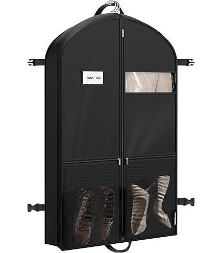 Niviy Housse Costume Homme Pliable Noir Housse Vetements à Suspendre Danse Avec Poches Zippées Transparentes, Anti-Poussière Tissu Oxford Robuste Idéal Pour Robe De Spectacle