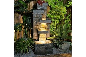 BUMILGAR Garden Fountains Outdoor Water Fountain - 44.5 Inches 4 Tired Modern Indoor Floor Standing Outdoor Fountain with Lights Pump for Garden Patio Backyard Porch Home Art Decor