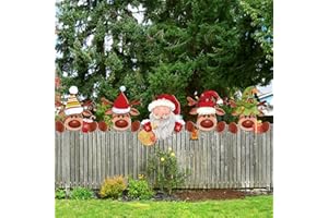 Barydat 5 Pcs Christmas Fence Peeker Decoration Peeking Garden Yard Decorations Outdoor Xmas DIY Cute Garden Fence Sign Ornament for Home Yard Sign Art Patio Holiday Decor(Santa and Elk)