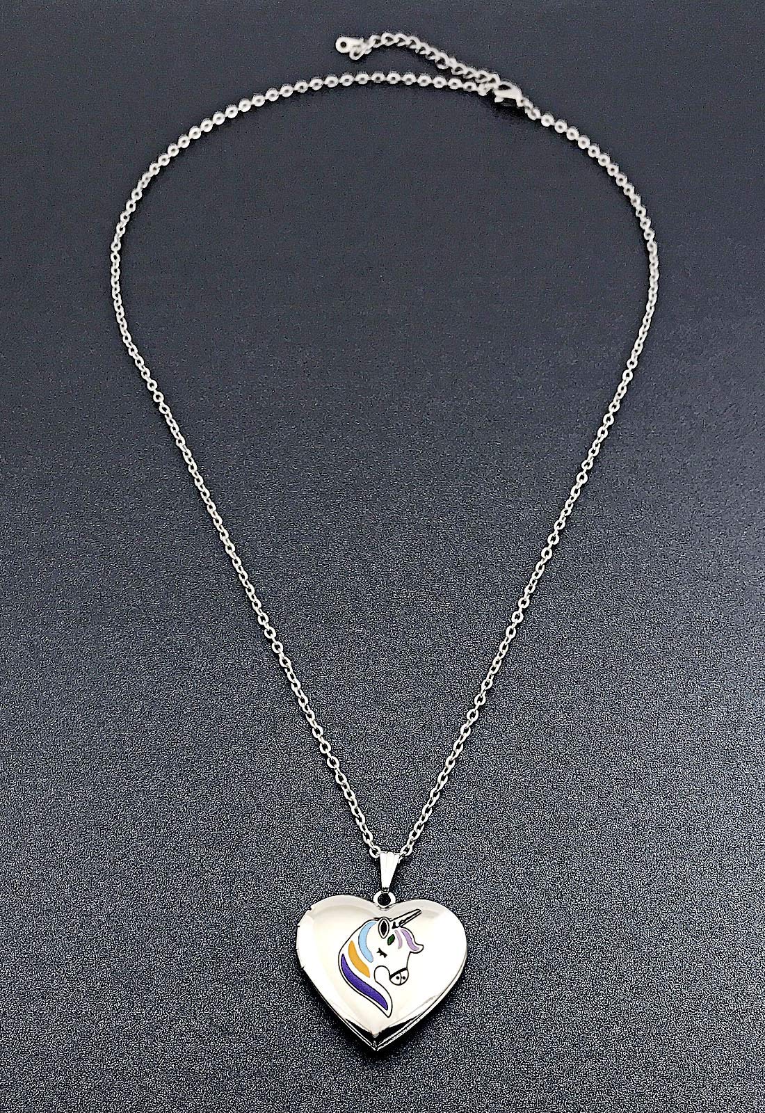 YOUFENG Unicorns Gifts for Her Love Heart Initial Letter Locket Necklace that Holds Pictures Enamel Locket Pendant Gifts for Women