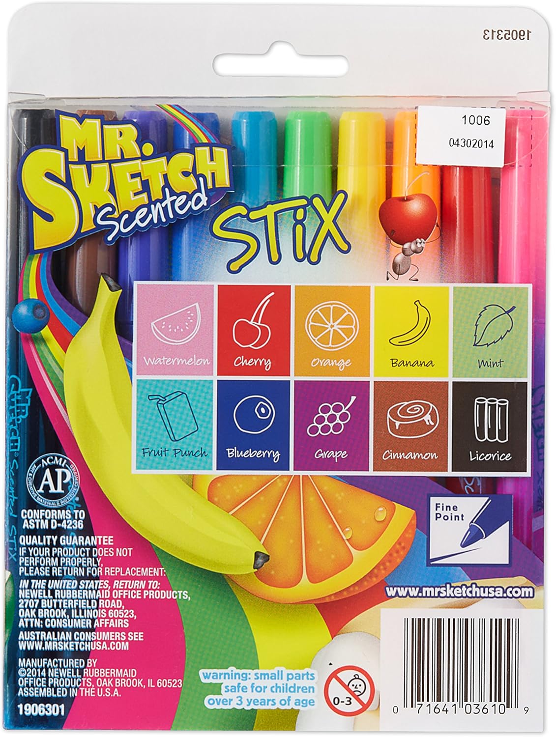 Mr. Sketch Scented Stix Markers, Fine Tip, Assorted Colors, 10-Count : Permanent Markers : Office Products