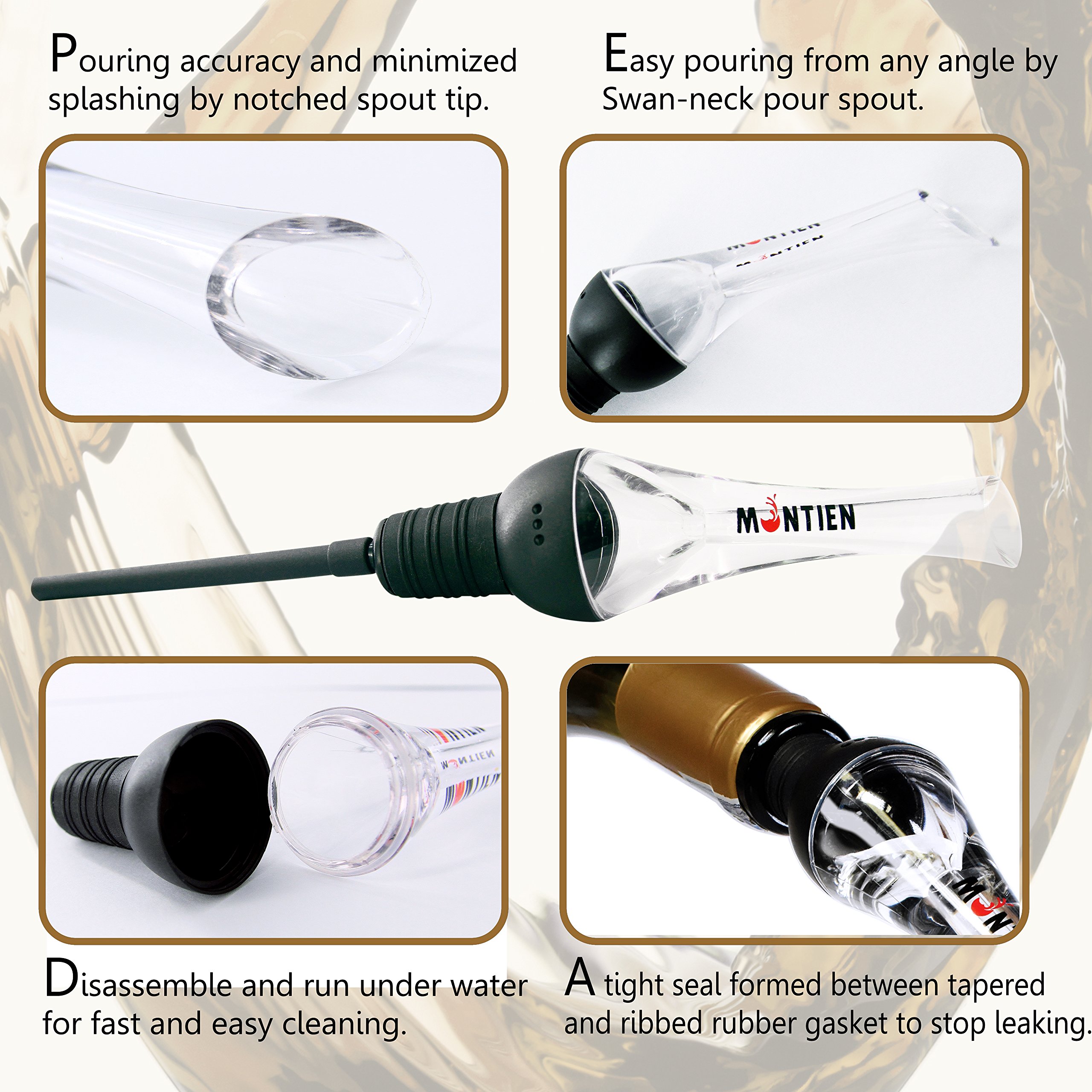 MonTien Wine Aerator Pourer - Premium Aerating Pourer - Exquisite & Best Wine Aerator Pourer Gift Set - Wine Accessories For Soiree With Decanter Spout - Wine Stopper Performer - Friendly Air Travel