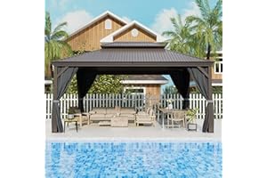 ONLYCTR 12'X16' Hardtop Gazebo, Outdoor Galvanized Steel Metal Gazebo with Double Roof, Heavy Duty Permanent Aluminum Gazebo with Netting and Curtains for Patio, Deck, Lawn, Backyard