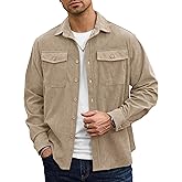 Herberton Men Corduroy Shirt Button Down Casual Ribbed Lightweight Jacket with Flap Pockets (S-XXL)
