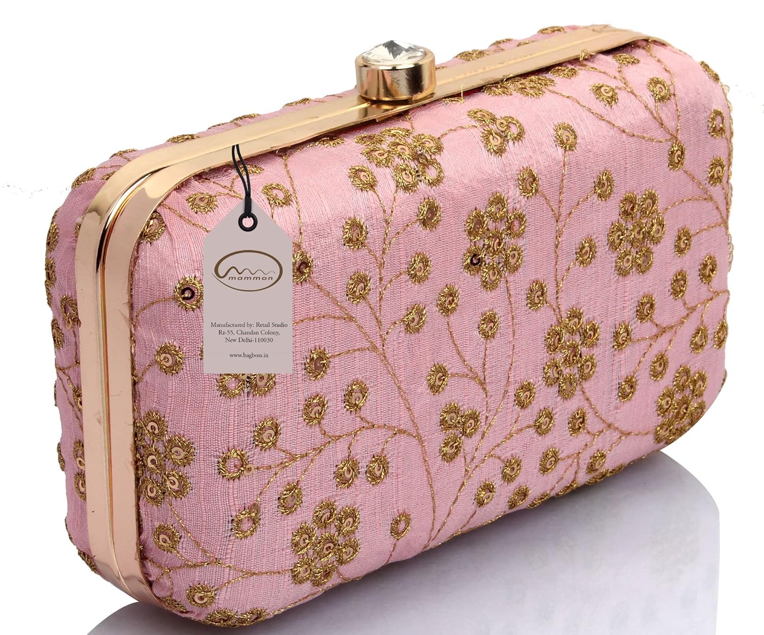 mammon handcrafted women's clutch with sling (bridal-floral-pink)