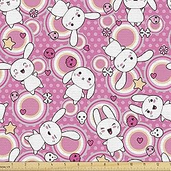 Ambesonne Anime Fabric by The Yard, Funny Kawaii
