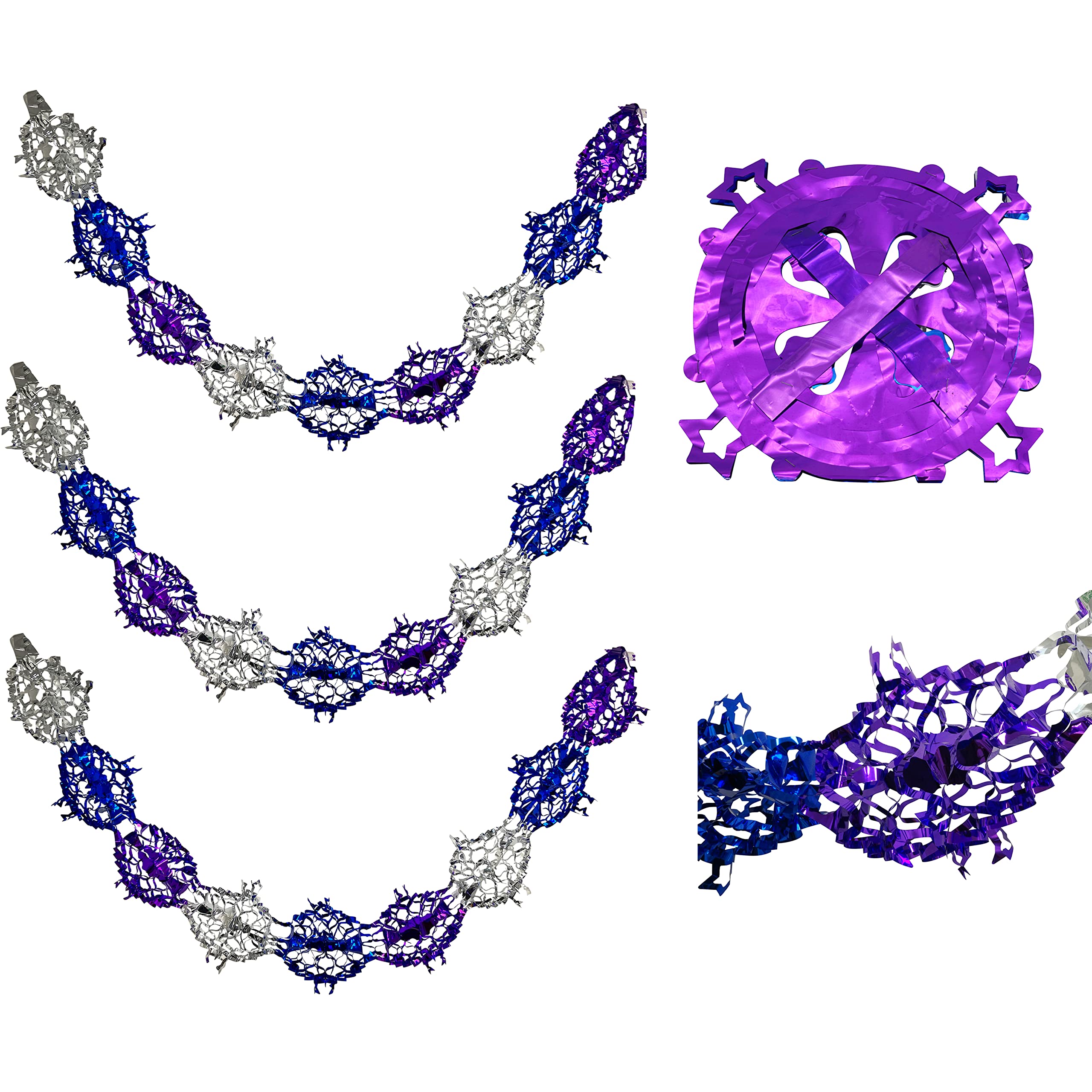 Christmas Hanging Ceiling Foil Wall Decoration Best For Party Decoration (Pack of 3 Purple/Silver/Blue Star Garland)