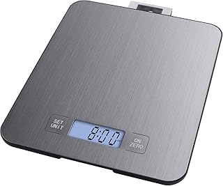 EMOS Küchenwaage aus Edelstahl mit Wandaufhängung/Digitalwaage mit beleuchtetem LCD Display/Tara-Funktion/Nahrungsmittelskala/Elektronische Waage/Präzision bis zu 1g / Tragkraft 15 kg