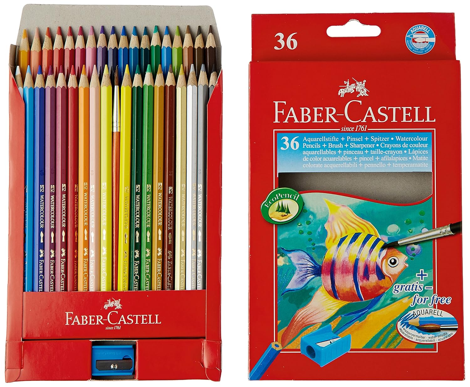 Faber Castell Estuche de cartón con ecolápices acuarelables de colores y pincel