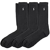 POLO RALPH LAUREN mens Tech Athletic Crew Socks - 3 Pair Pack - Sport Cushioned Arch Support